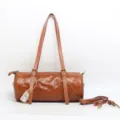 Borsa a tracolla cilindrica in pelle marrone retrò da donna, borsa a cuscino a botte vista principale. - Marrone
