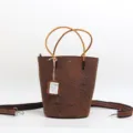 Borsa a secchiello da donna in vera pelle, borsa vintage in pelle bovina con tracolla. - Caffè