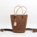 Borsa a secchiello in vera pelle bovina goffrata vintage, elegante borsetta e tracolla da donna. - Marrone