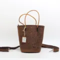 Vintage Genuine Leather Bucket Bag Embossed Women's Shoulder Crossbody Tote Handbag - Dark Brown