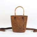 Genuine leather bucket bag with retro floral embossed design, large capacity handbag. - Yellow Brown