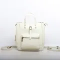 White genuine leather convertible backpack and handbag in elegant solid color style variant. - Off White