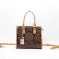 Borsa a mano in vera pelle bovina goffrata vintage con manico superiore e tracolla regolabile - Kaki