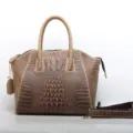 Borsa a mano da donna in vera pelle con stampa coccodrillo grande capacità tracolla casual - Albicocca
