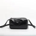 Borsa a tracolla in vera pelle nera, borsa a cuscino vintage rétro per donna elegante. - Nero