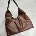 Brown leather tote bag for women, stylish hobo shoulder bag for daily commute and casual use. - Dark Brown