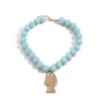 Collier de perles bleu clair avec pendentif poisson en or pour femme bijoux de mode - Cyan