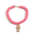 Collier de perles roses chunky avec pendentif poisson texturé doré bijou tendance femme. - Rose Cyan