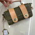 Borsa a tracolla da donna in vera pelle stampata vintage con doppia chiusura a scatto - Verde erba