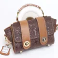 Vintage embossed genuine cowhide leather handbag for women, stylish top handle shoulder bag. - A13