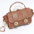 Brown embossed genuine leather women handbag, vintage top handle crossbody bag in color A8. - A8