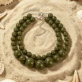 Collana girocollo perle resina doppio strato bohemien retro verde estate gioiello - Verde