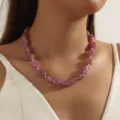 Collar de cuentas marmoleadas moradas bohemias para mujeres, joyas artesanales elegantes. - Púrpura