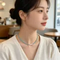 Elegante collana girocollo in turchese e perla d'acqua dolce, gioiello vintage retrò. - Turchese - Perla Barocca