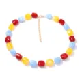 Farbenfrohe Perlen-Choker-Halskette mit geometrischen Kunstharz-Steinen und Goldkette. - Rot Gelb Blau Blockperle (Stil 10)