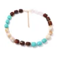 Bunte geometrische Perlen-Choker-Halskette mit goldener Verlängerungskette, Modeschmuck. - Cyan Braun Weiß Blockperle (Stil 11)