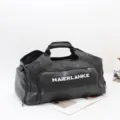 Black large capacity waterproof travel gym duffel bag with shoe compartment and handles. - Black