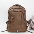 Men's brown leather backpack casual business computer travel school bag daily commuting stylish - Brown