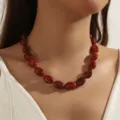 Bohemian style red irregular beaded knotted handmade necklace for women, elegant accessory. - Dark Red
