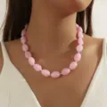 Bohemian pink irregular beaded knotted handmade short necklace for women daily fashion jewelry - Pink