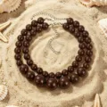 Collana di perle in resina marrone a doppio strato stile bohémien gioielli da spiaggia estivi - Marrone Scuro