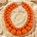 Collana di perle in resina arancione a doppio strato, stile spiaggia estiva bohémien. - Arancione