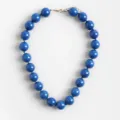 Bold blue acrylic beaded statement necklace for women, stylish boho fashion jewelry. - Blue
