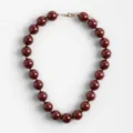 Bohemian chunky round acrylic beaded necklace in dark red for women daily wear style - Dark Red