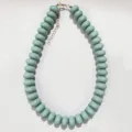 Light blue beaded necklace, acrylic flat round bead chain with gold extension for women. - Turquoise Blue