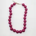 Hot pink acrylic round bead statement necklace for women, stylish bohemian fashion. - Rose Red