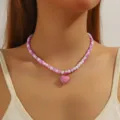 Collier de perles dégradé violet et blanc avec pendentif cœur rose pour femmes bijou mode. - Blanc et Violet