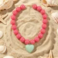 Collier de perles en acrylique rose avec pendentif coeur vert bijoux mode femme option - Rose rouge