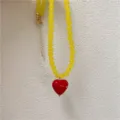 Collier de perles jaunes avec pendentif cœur rouge pour femme mode cadeau quotidien. - Jaune