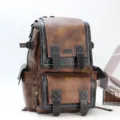 Vintage brown leather backpack for men, large capacity casual travel school computer bag. - Brown
