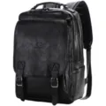 Men vintage PU leather backpack large capacity casual outdoor travel school bag black business - Black