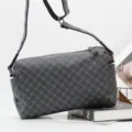Men's casual grid messenger bag, stylish retro daily crossbody bag with adjustable strap. - Black