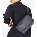 Men's casual crossbody shoulder bag stylish minimalist black messenger bag display view - Grey Green