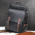 Classic black leather business backpack for men, large capacity travel school bag. - Black