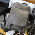 Men vintage PU leather backpack large capacity casual retro daypack grey school bag for men outdoor - Gray