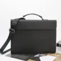 Vintage Black Leather Briefcase Men Casual Business Shoulder Bag Crossbody Messenger Bag - Black