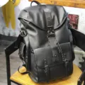 Stylish men black PU leather tactical backpack large capacity functional school bag - Black
