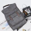 Men's grey leather backpack casual large capacity school travel computer bag stylish daypack for men - Dark Gray