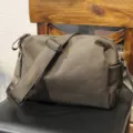 Men's casual crossbody shoulder bag stylish street fashion messenger bag with wide strap for men - Coffee Gray
