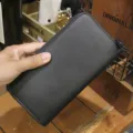 Men's black long wallet with zipper closure and multiple card slots casual clutch - Crazy Horse Black