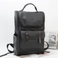 Retro dark brown leather backpack for men women, large capacity casual travel school bag. - Black