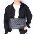 Men's black checkered messenger bag, casual crossbody shoulder bag for stylish daily use. - Checkerboard