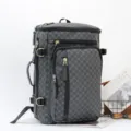 Men's multi-functional grey grid backpack with large capacity for travel and computer use. - New Plaid