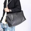 Upgraded thick soft leather shoulder bag, large capacity fashion messenger gym bag grey - Grey Green