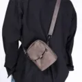 Men's vertical casual crossbody bag solid color shoulder phone bag for daily streetwear style - Coffee Grey