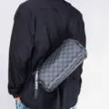 Men's cylindrical crossbody bag, stylish checkered pattern shoulder bag for daily casual use. - Black and Gray